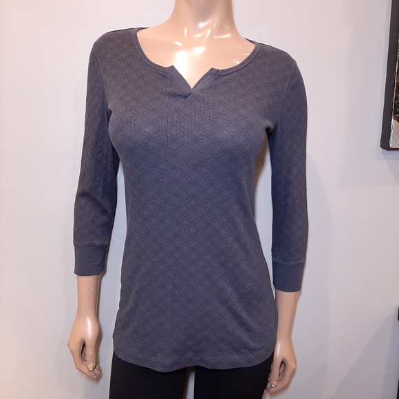 JOE FRESH Geometric Print Ribbed Split Neck Top 3/4 Sleeve Casual - Picture 14 of 14